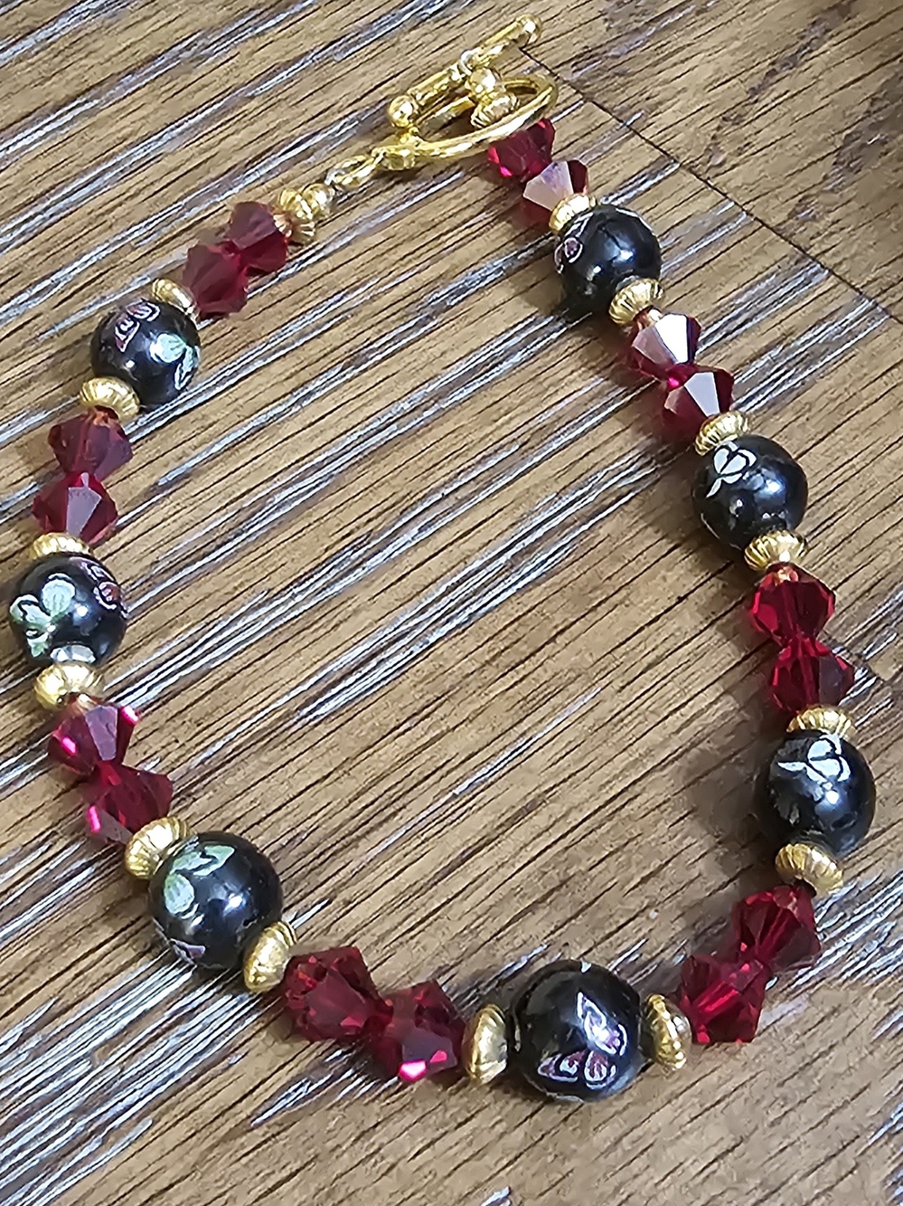 Swarovski Ruby Crystal & Butterfly Flexible Wire Ooak Bracelet